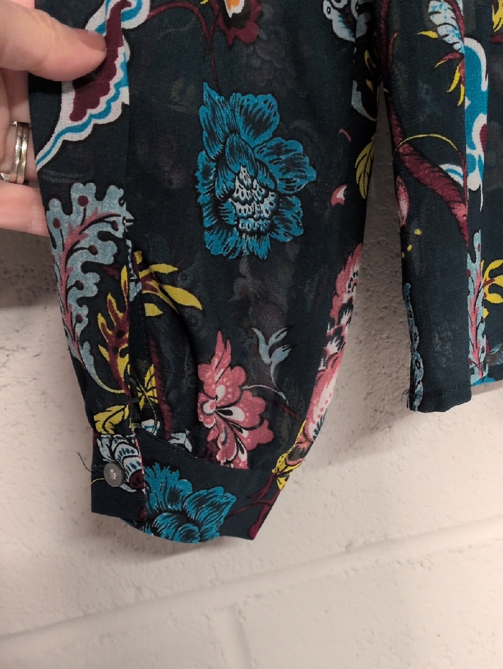 LOFT Floral Paisley Peplum Sheer Long Sleeve Blouse Petite Small, Cottagecore - Picture 7 of 8
